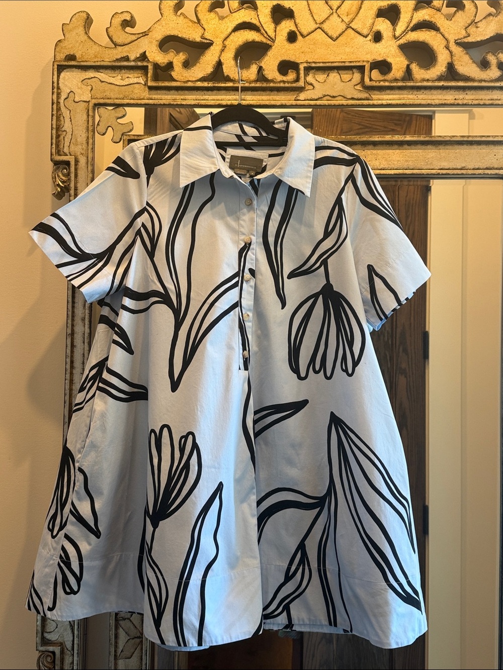 Anthropologie Light Blue Floral Print Button-Front Shirt Dress